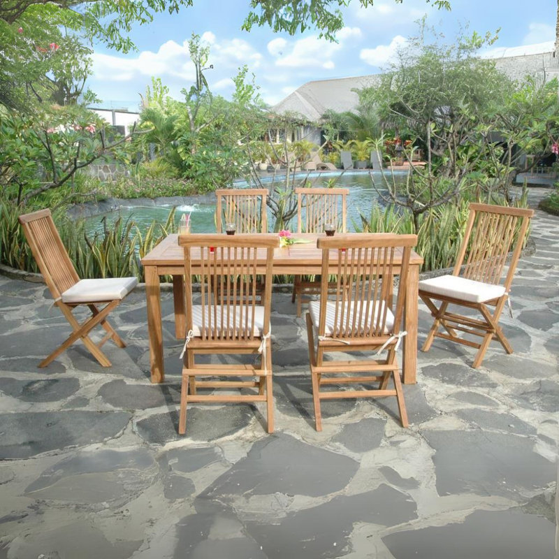 Montage Teak 7-Piece Outdoor Dining Set with Folding Chairs