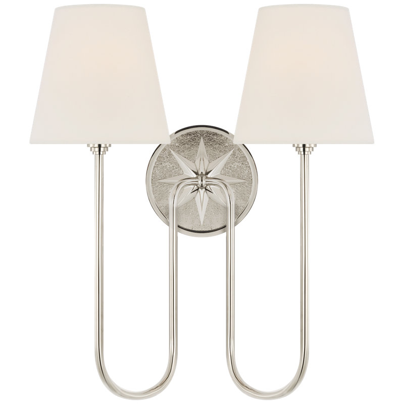 Polished Nickel Double Sconce with Linen Shades