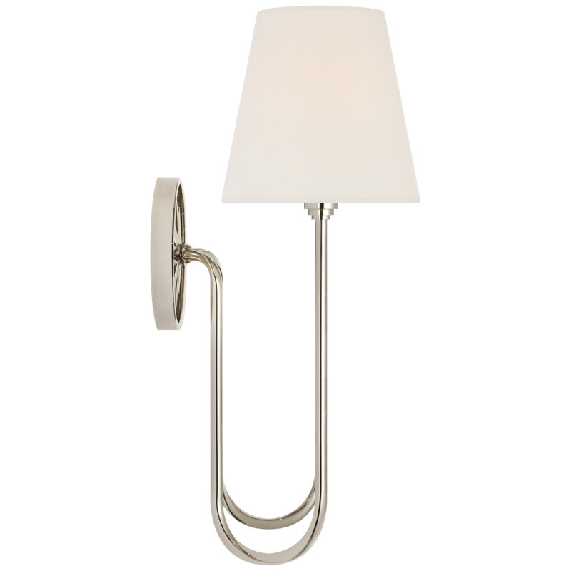 Polished Nickel Double Sconce with Linen Shades
