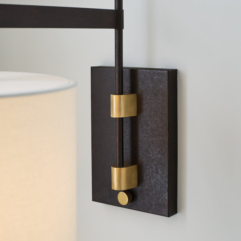 15" Black and Brass Dimmable Wall Sconce with Linen Shade