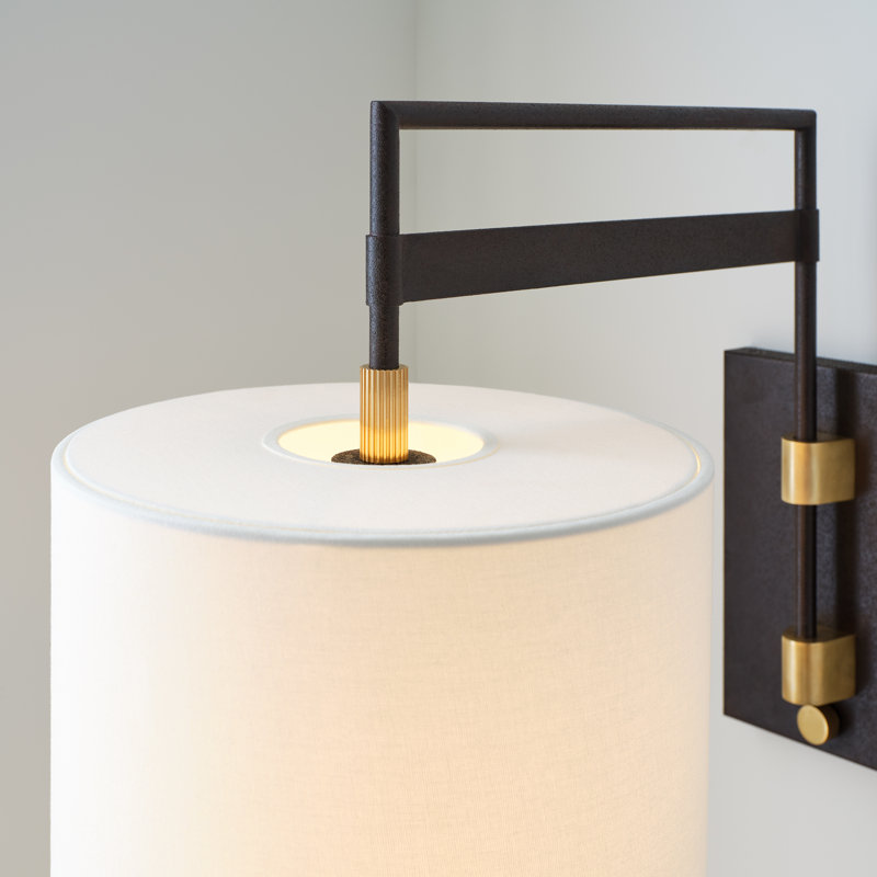 15" Black and Brass Dimmable Wall Sconce with Linen Shade