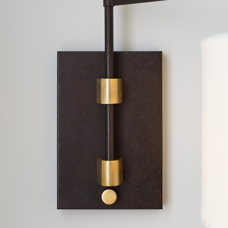 15" Black and Brass Dimmable Wall Sconce with Linen Shade