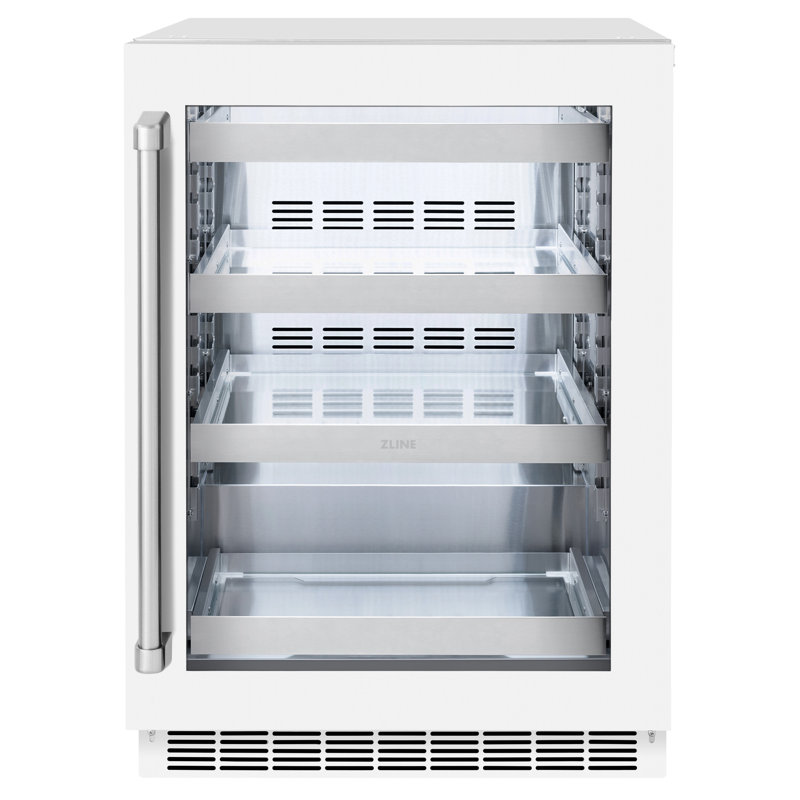 24" White Matte Undercounter Stainless Steel Beverage Fridge