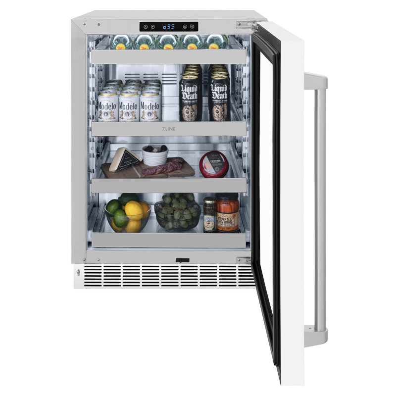 24" White Matte Undercounter Stainless Steel Beverage Fridge
