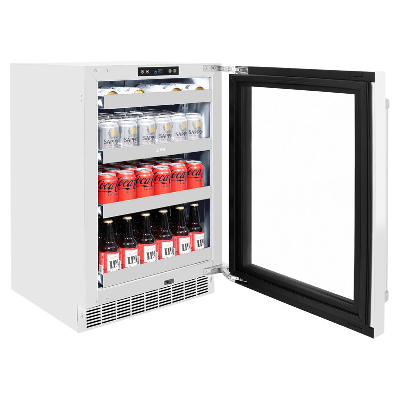 24" White Matte Undercounter Stainless Steel Beverage Fridge