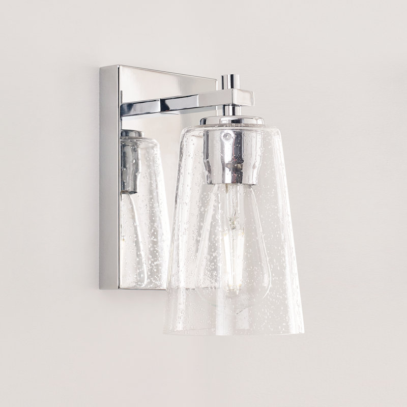 Chrome Clear Seeded Glass Round Wall Sconce, 1-Light