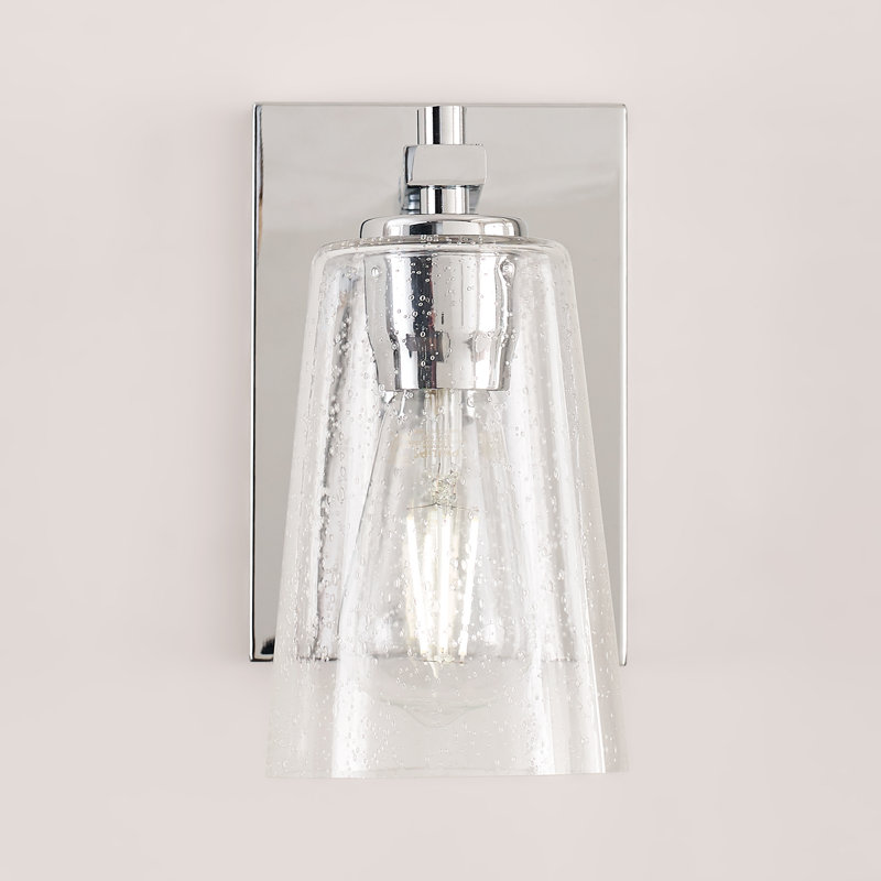 Chrome Clear Seeded Glass Round Wall Sconce, 1-Light
