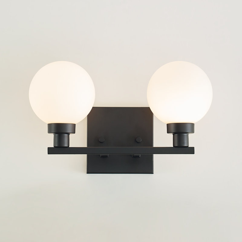 Clybourn Midnight Black 2-Light Vanity with Milk Glass Shade