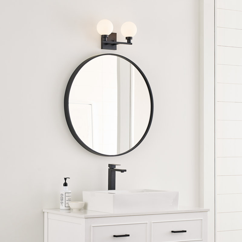 Clybourn Midnight Black 2-Light Vanity with Milk Glass Shade