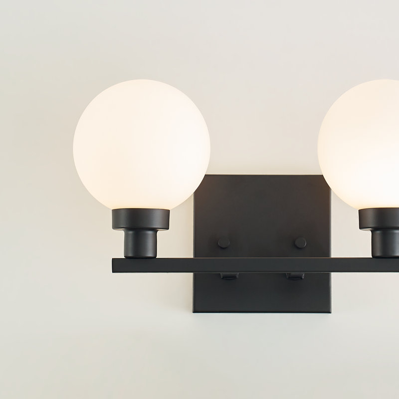 Clybourn Midnight Black 2-Light Vanity with Milk Glass Shade