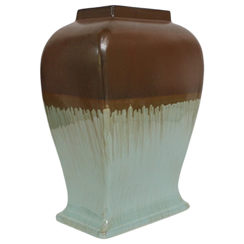 Handmade Brown and Green Stoneware Decorative Jar