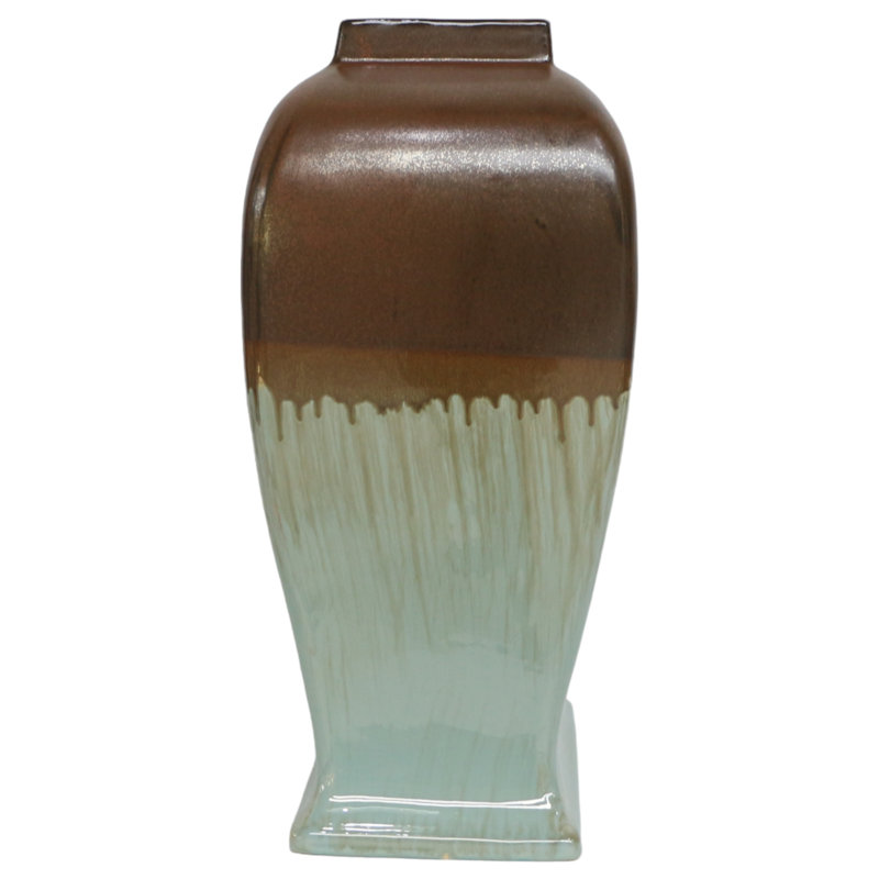 Handmade Brown and Green Stoneware Decorative Jar