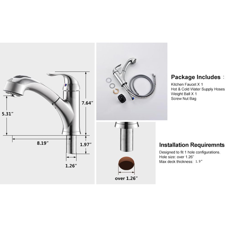 Brushed Nickel Single Handle Kitchen Faucet with Pull-Out Spray