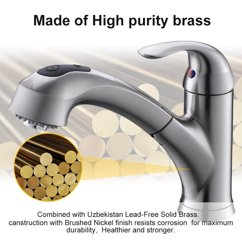 Brushed Nickel Single Handle Kitchen Faucet with Pull-Out Spray