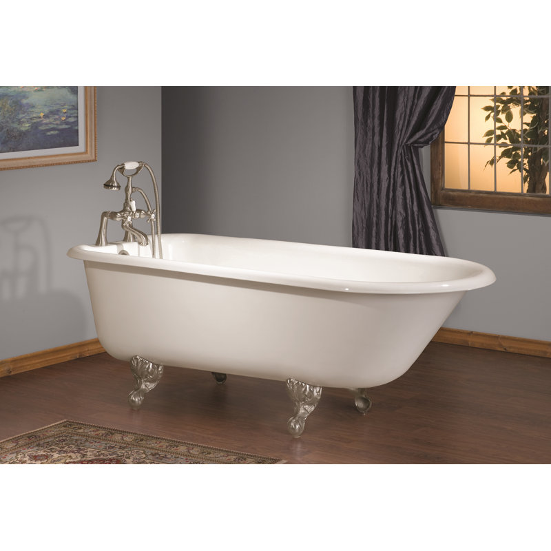 54'' White Cast Iron Clawfoot Freestanding Bathtub with Chrome Feet