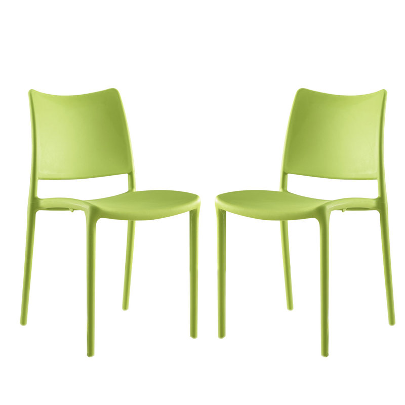 Modern Minimalist Stackable Green Plastic Side Chair Set of 2