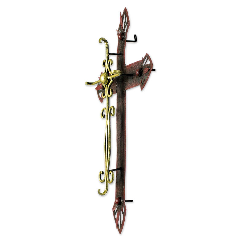 Handcrafted Red and Gold Iron Cross Wall Sculpture