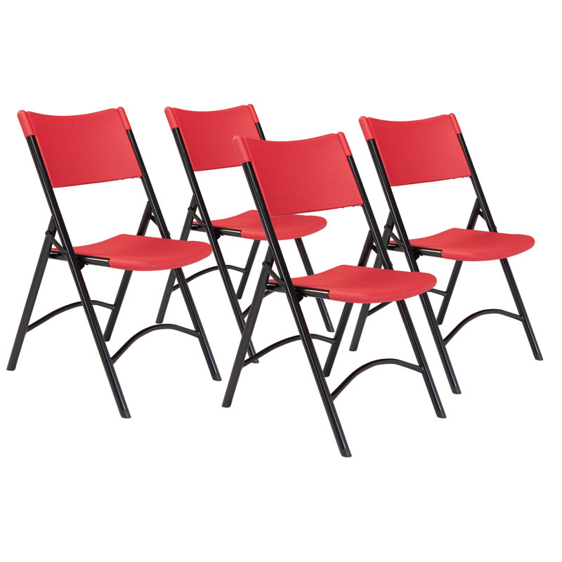 Red Resin Folding Chair Set with Black Frame, Pack of 4