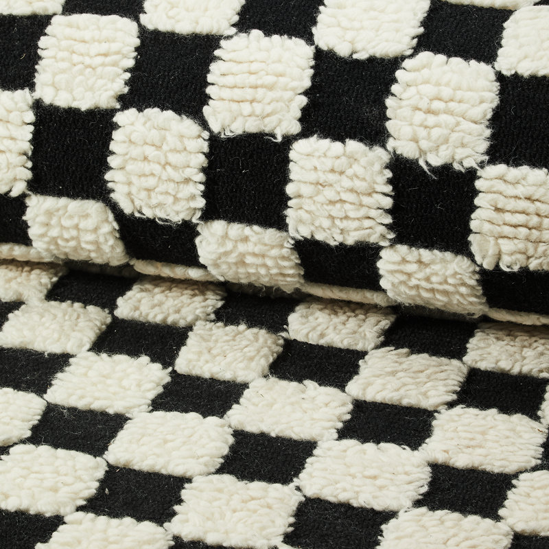 Handmade Black and White Wool Tufted Checkerboard Rug