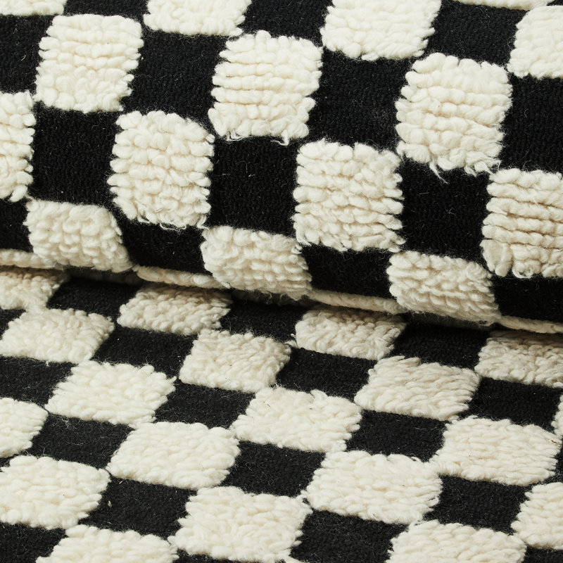 Handmade Black and White Wool Round Tufted Rug