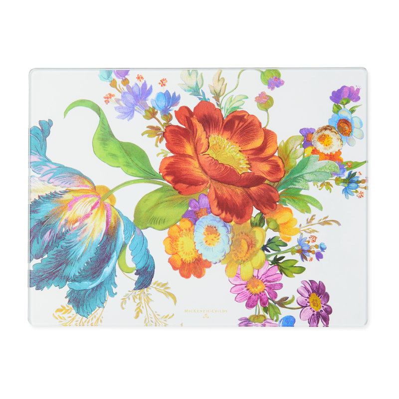 Floral Tempered Glass Rectangular Cutting Board Set