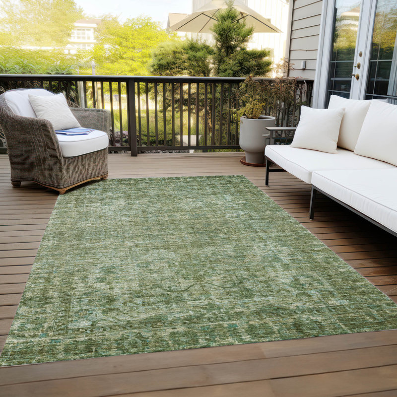 Olive Green Synthetic Rectangular Washable Rug 2'6" x 3'10"