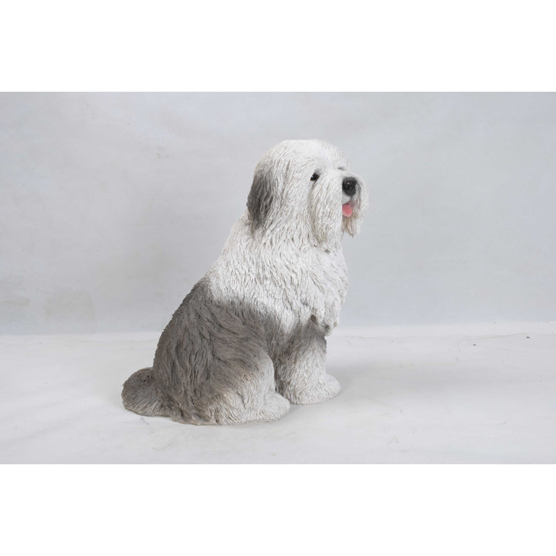 Lifelike Polyresin Old English Sheepdog Garden Statue