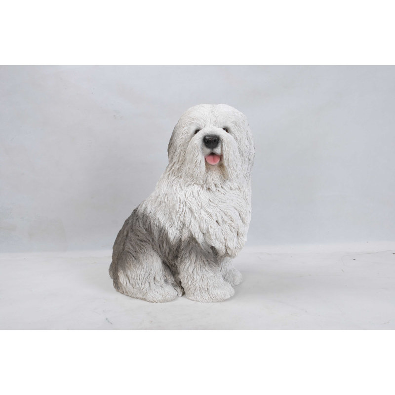 Lifelike Polyresin Old English Sheepdog Garden Statue