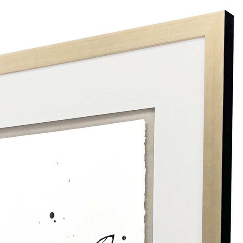 Vertical Black and Gold Abstract Floral Painting in Silver Frame