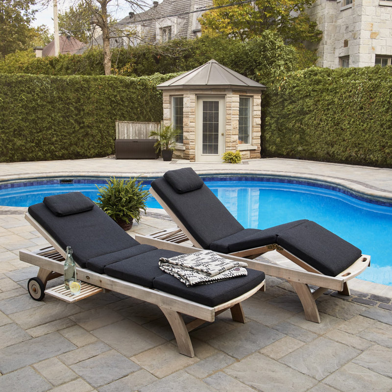 Adjustable Teak Armless Outdoor Chaise Lounger