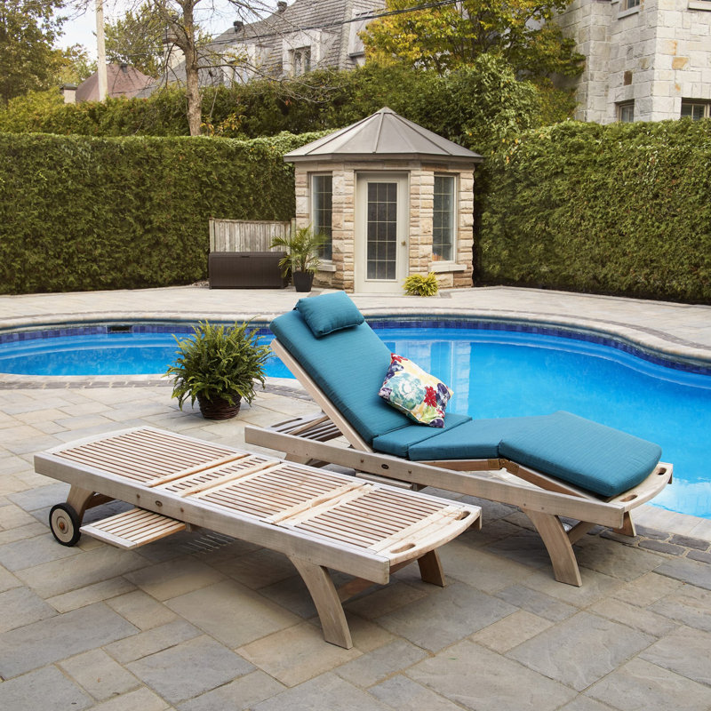 Adjustable Teak Armless Outdoor Chaise Lounger