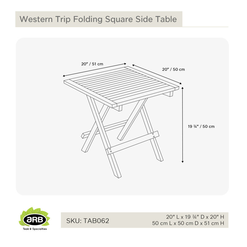 Outdoor 20" Square Teak Folding Side Table