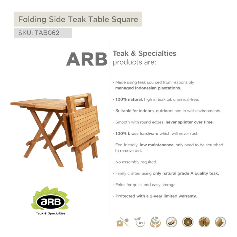 Outdoor 20" Square Teak Folding Side Table