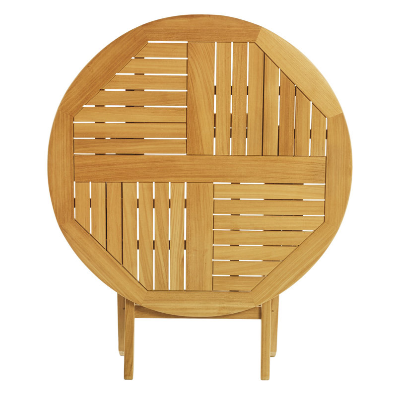 Light Brown Round Teak Folding Outdoor Dining Table