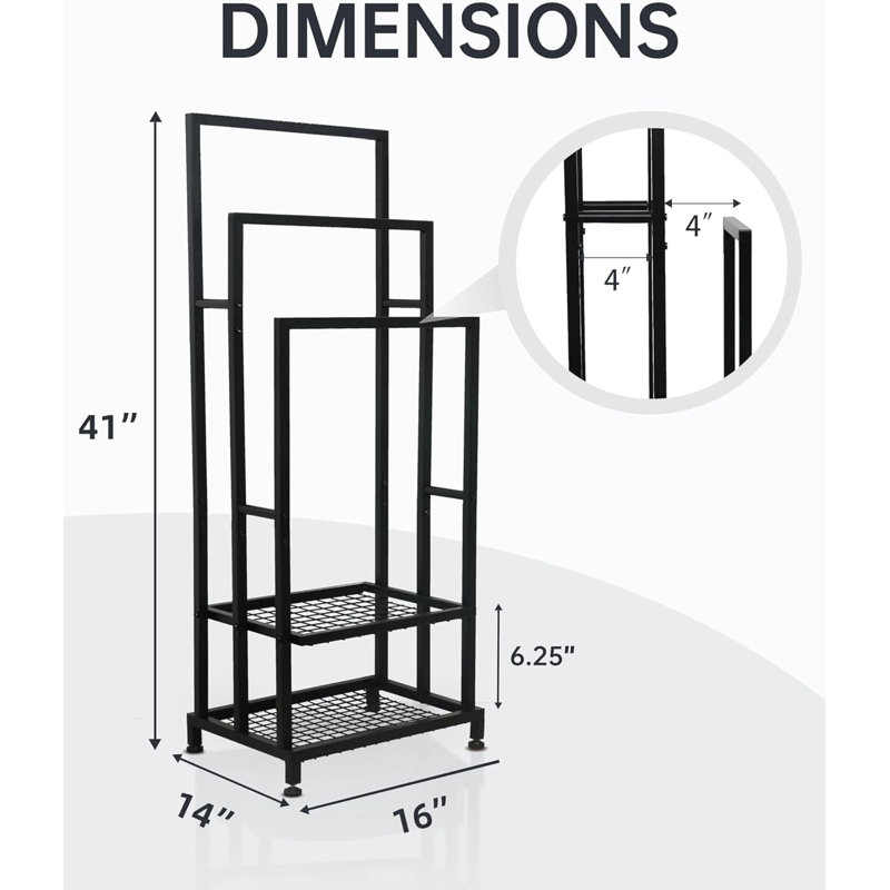 Black 41" H Free Standing Steel Towel Rack with Shelves