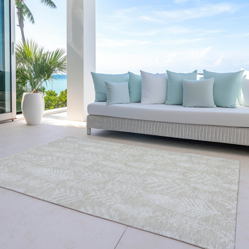 Beige Synthetic Rectangular Indoor/Outdoor Washable Rug