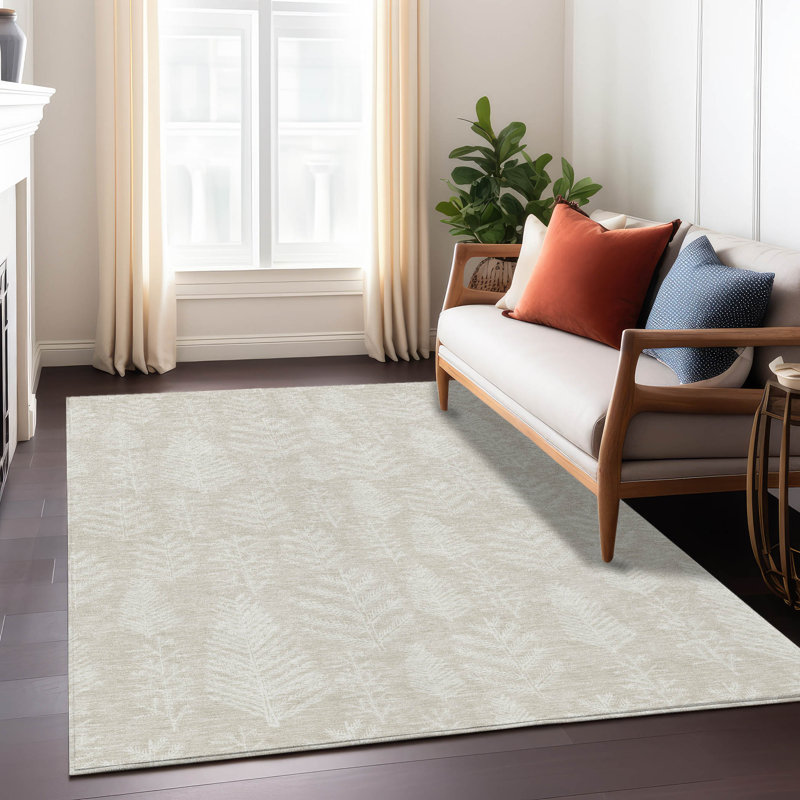 Beige Synthetic Rectangular Indoor/Outdoor Washable Rug