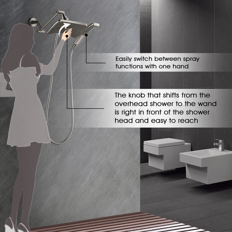 Brushed Nickel Dual Shower Head Combo with Handheld