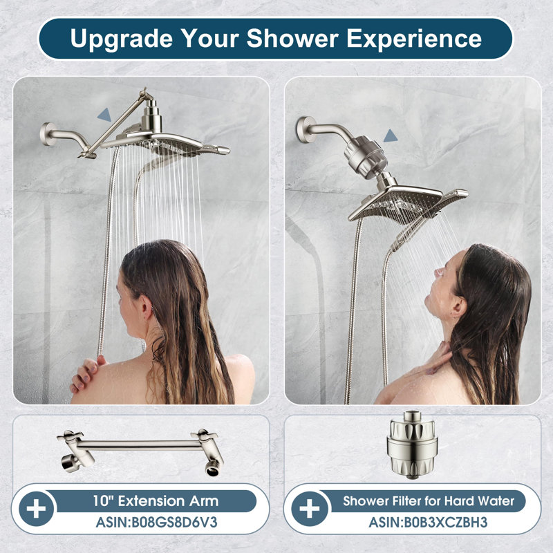 Brushed Nickel Dual Shower Head Combo with Handheld