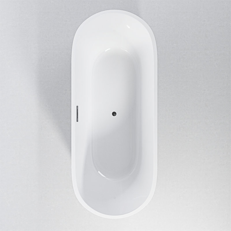59" Gloss White Acrylic Freestanding Bathtub with Pleated Design