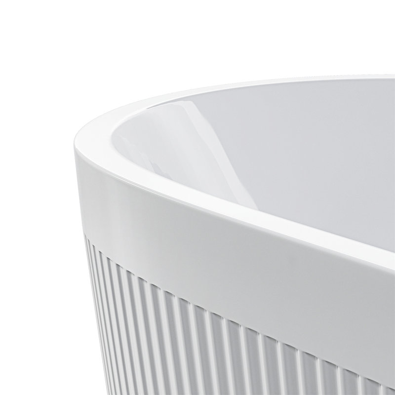 59" Gloss White Acrylic Freestanding Bathtub with Pleated Design