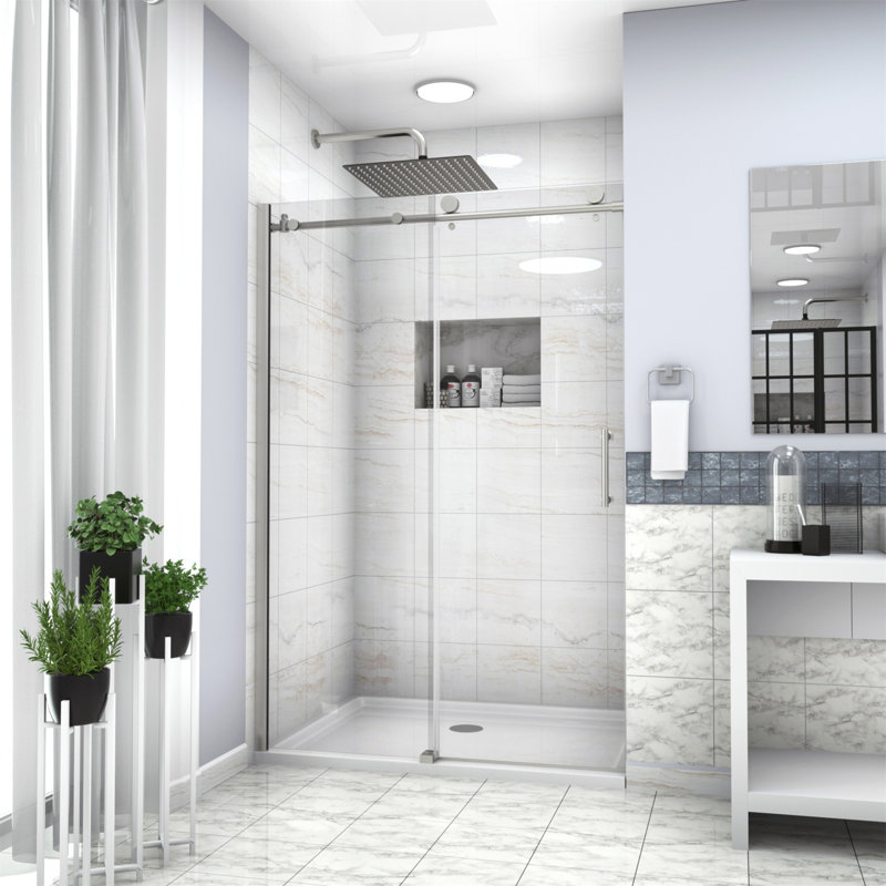 48"W x 76"H Chrome Sliding Shower Door with Tempered Glass