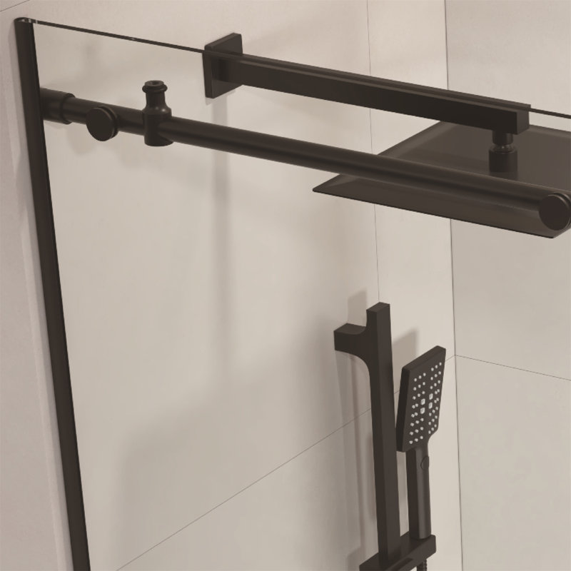 60-Inch Matte Black Frameless Sliding Shower Door with Clear Glass