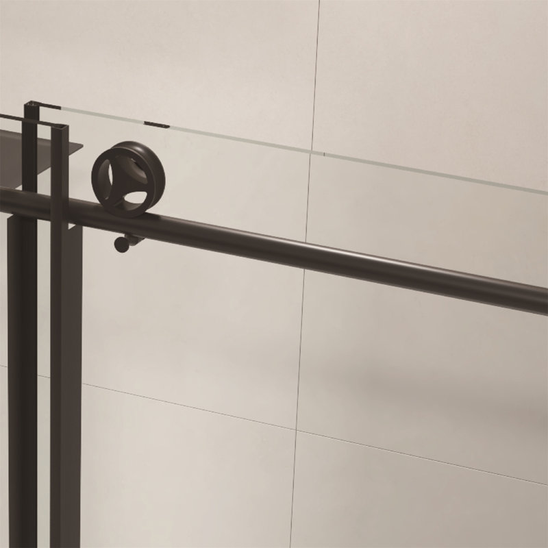 60-Inch Matte Black Frameless Sliding Shower Door with Clear Glass