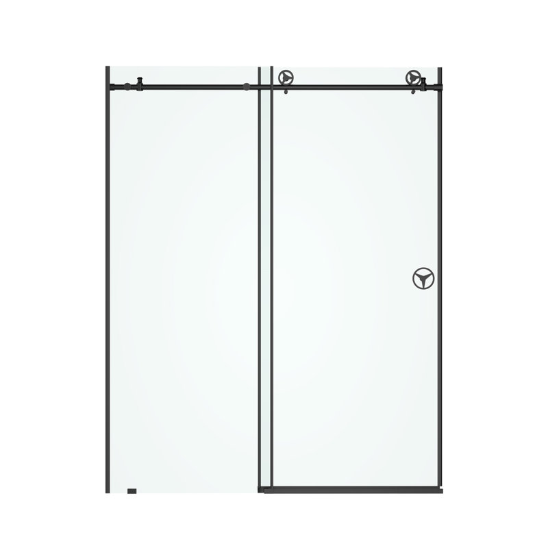 60-Inch Matte Black Frameless Sliding Shower Door with Clear Glass