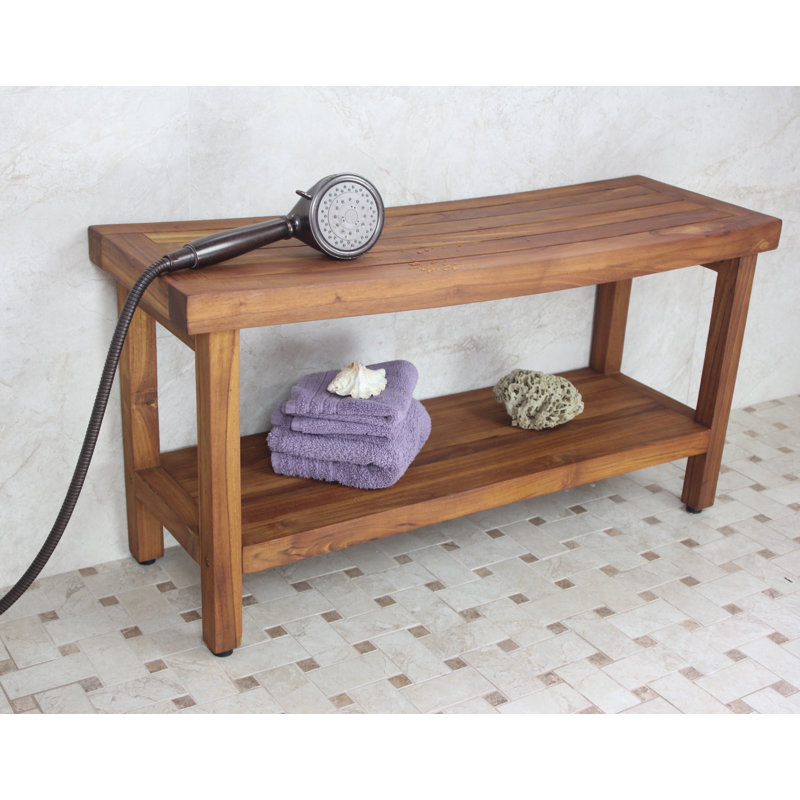 Compact Elegance Teak Spa Shower Bench with Shelf, 18"x36"