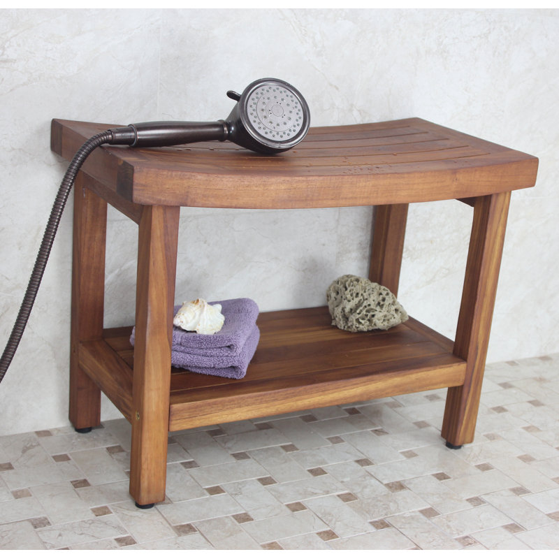 Sumba Teak Oil Finish Freestanding Shower Bench with Shelf