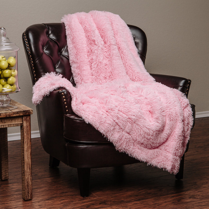Pink Faux Fur Sherpa Fleece Reversible Throw Blanket