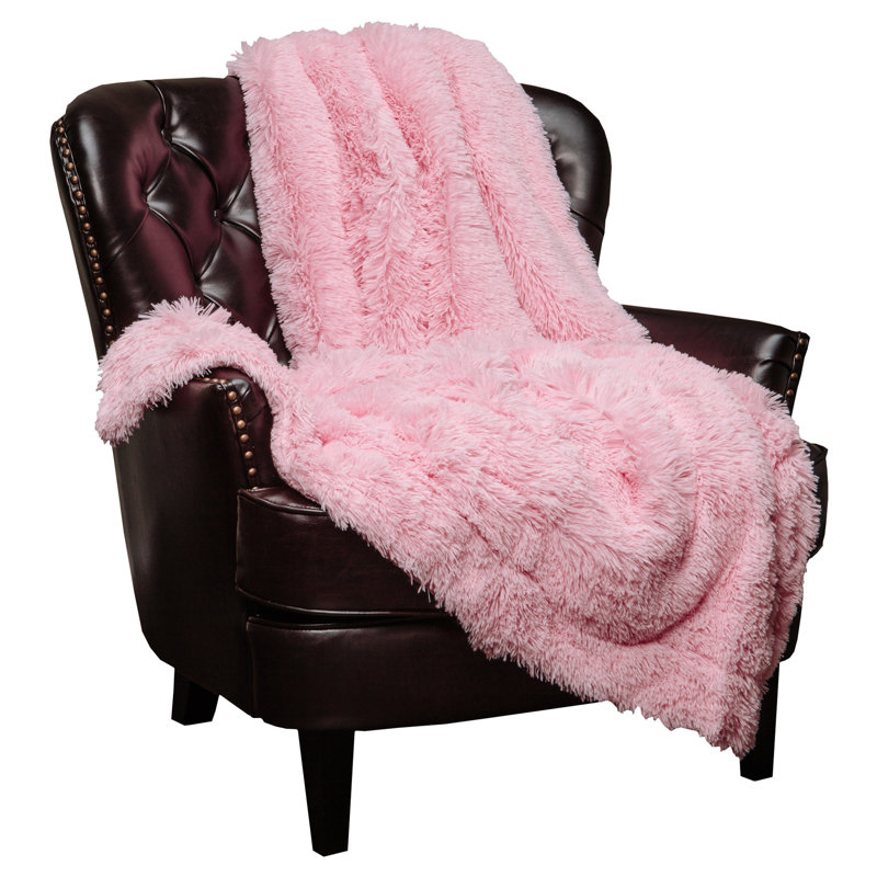 Pink Faux Fur and Sherpa Reversible Throw Blanket 50" x 65"