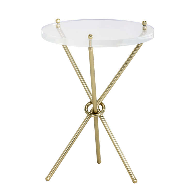 Luxe Gold & White Round Metal Acrylic End Table